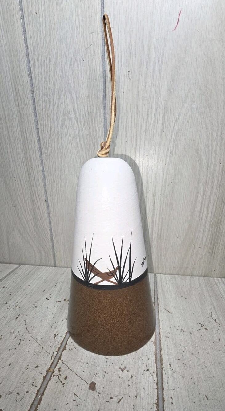 Vtg Pottery Bell Wind Chime Road Runner Desert Scene Signed Native American 7"